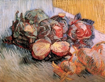 Vincent Van Gogh Painting - Naturaleza muerta con coles rojas y cebollas Vincent van Gogh